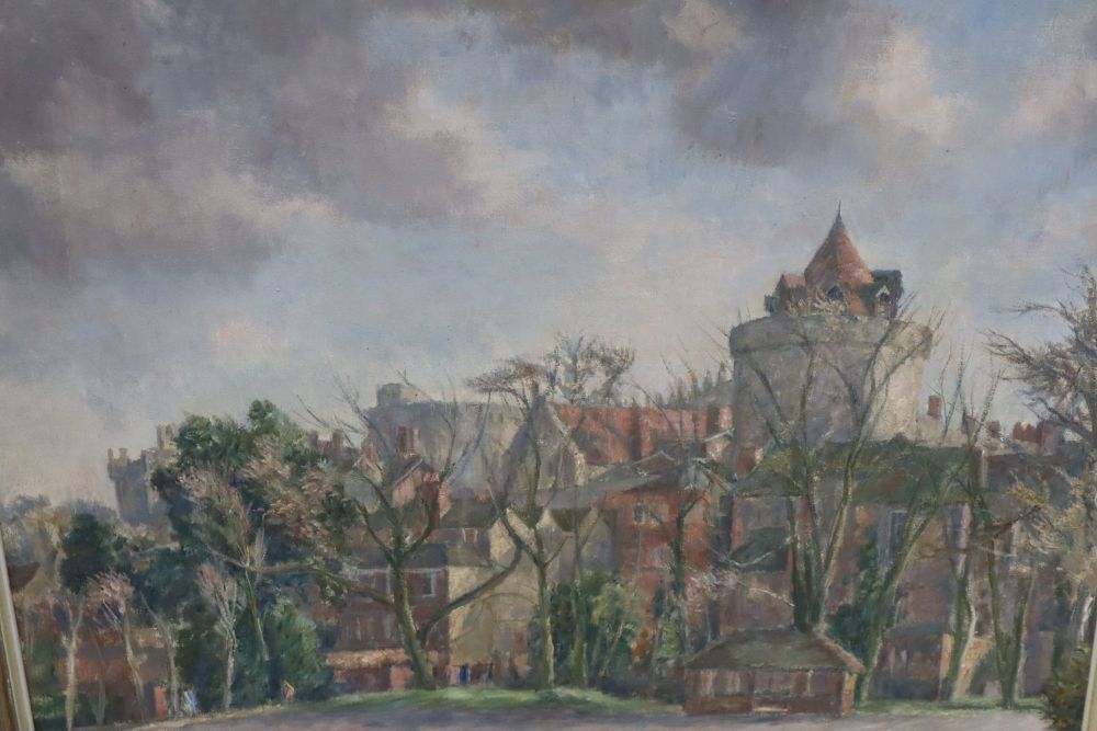 Giulio Bagnoli (127-1978), oil on canvas, View of a chateau, signed and dated 82, 50 x 60cm